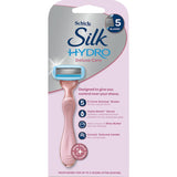 Schick Hydro Silk Razor Deluxe with rose gold handle, 5 blades, and hydra-boost serum for a smooth, luxurious shave.