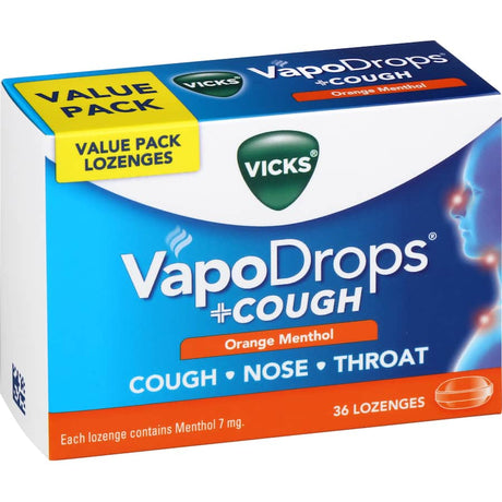 Vicks Vapodrops Orange Menthol Lozenges provide soothing cough relief with a delicious citrus flavor and cooling menthol.