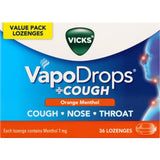 Vicks Vapodrops Orange Menthol Lozenges provide soothing relief from cough with a tasty orange flavor and menthol sensation.