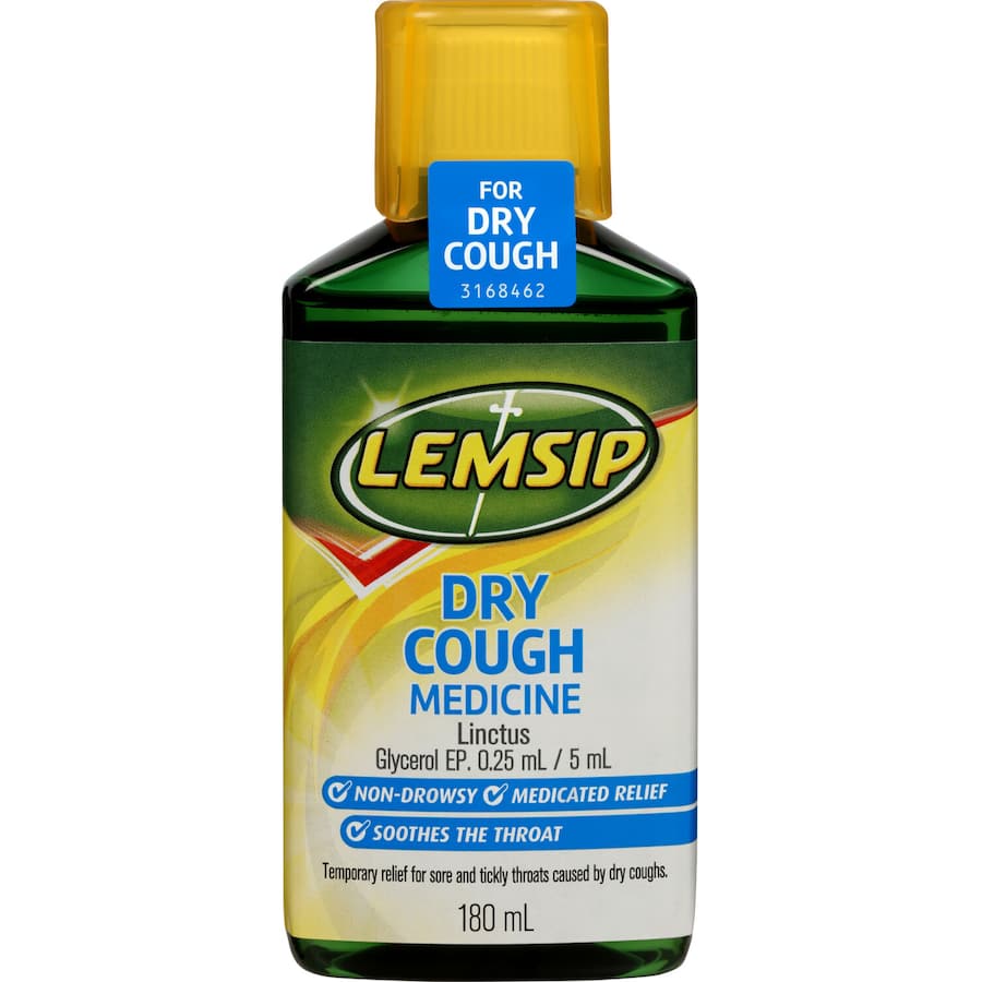 Lemsip Liquid Medicine for Dry Cough, a non-drowsy solution for soothing dry coughs and throat discomfort.