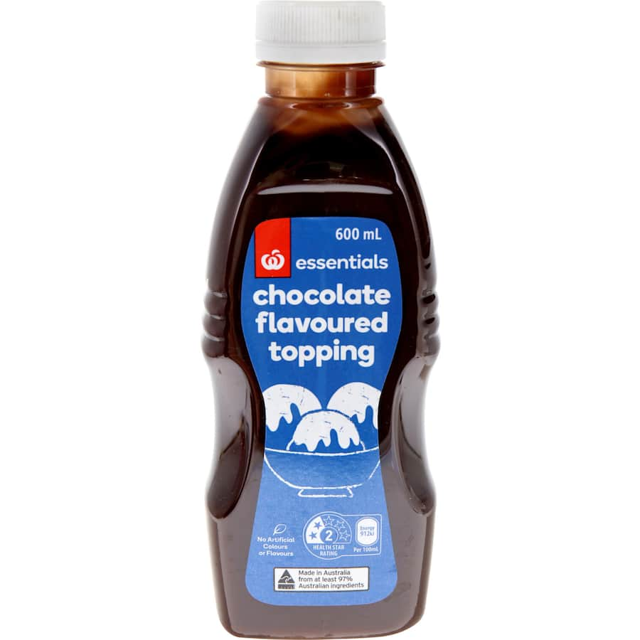 Rich chocolate-flavored topping in a 600ml bottle, perfect for drizzling over desserts, ice cream, and milkshakes.