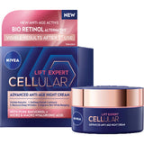 Nivea Cellular Lift Expert Night Cream, featuring Bakuchiol and Hyaluronic Acid for youthful, rejuvenated skin overnight.