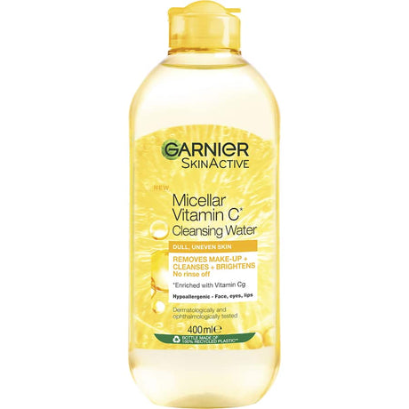 Garnier Skin Active Cleansing Water with Vitamin C, a refreshing micellar solution for brightening and cleansing all skin types.