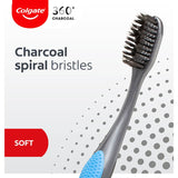 Colgate 360 Charcoal Soft Toothbrush Pack with antibacterial bristles for comprehensive oral care and eco-friendly design.