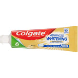 Colgate Advanced Whitening Toothpaste with Tartar Control, featuring Micro-Cleansing Crystals for stains, freshness, and cavity protection.