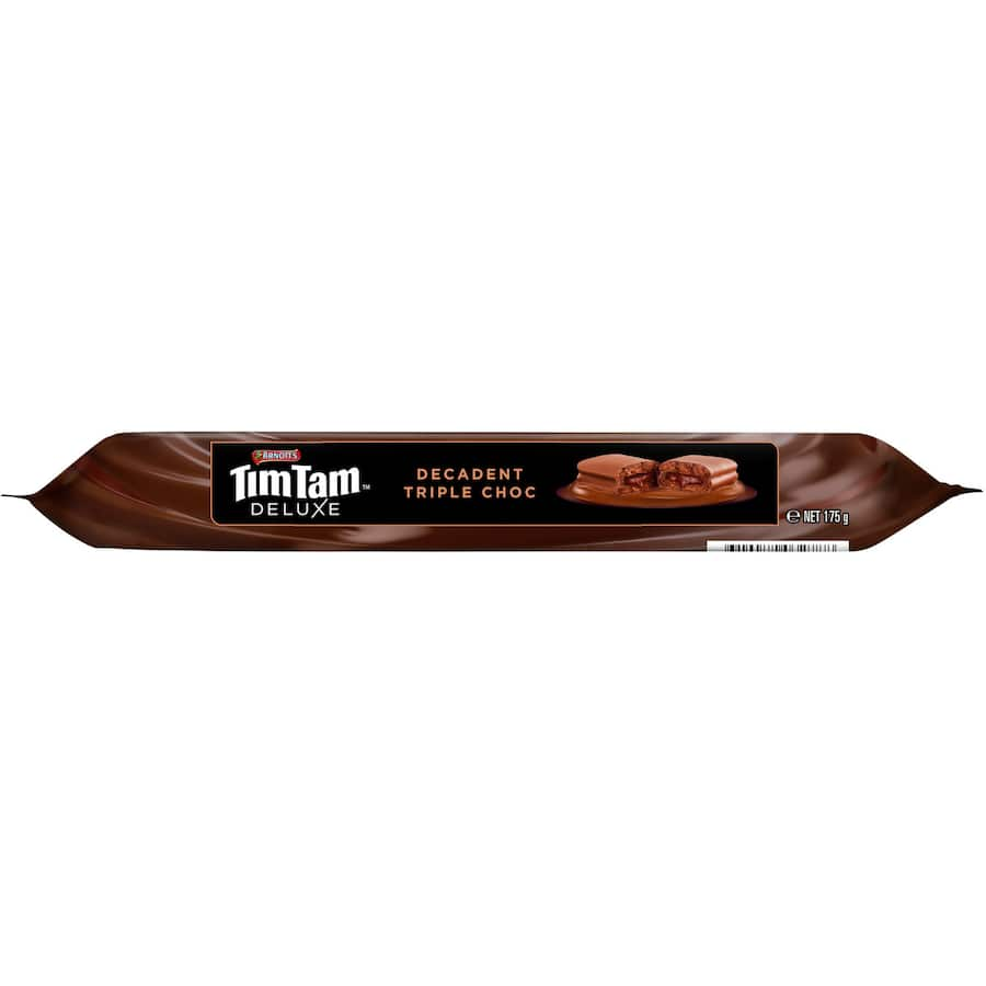 Decadent Arnotts Tim Tam Deluxe Triple Choc biscuits with rich chocolate, perfect for indulgence or sharing.