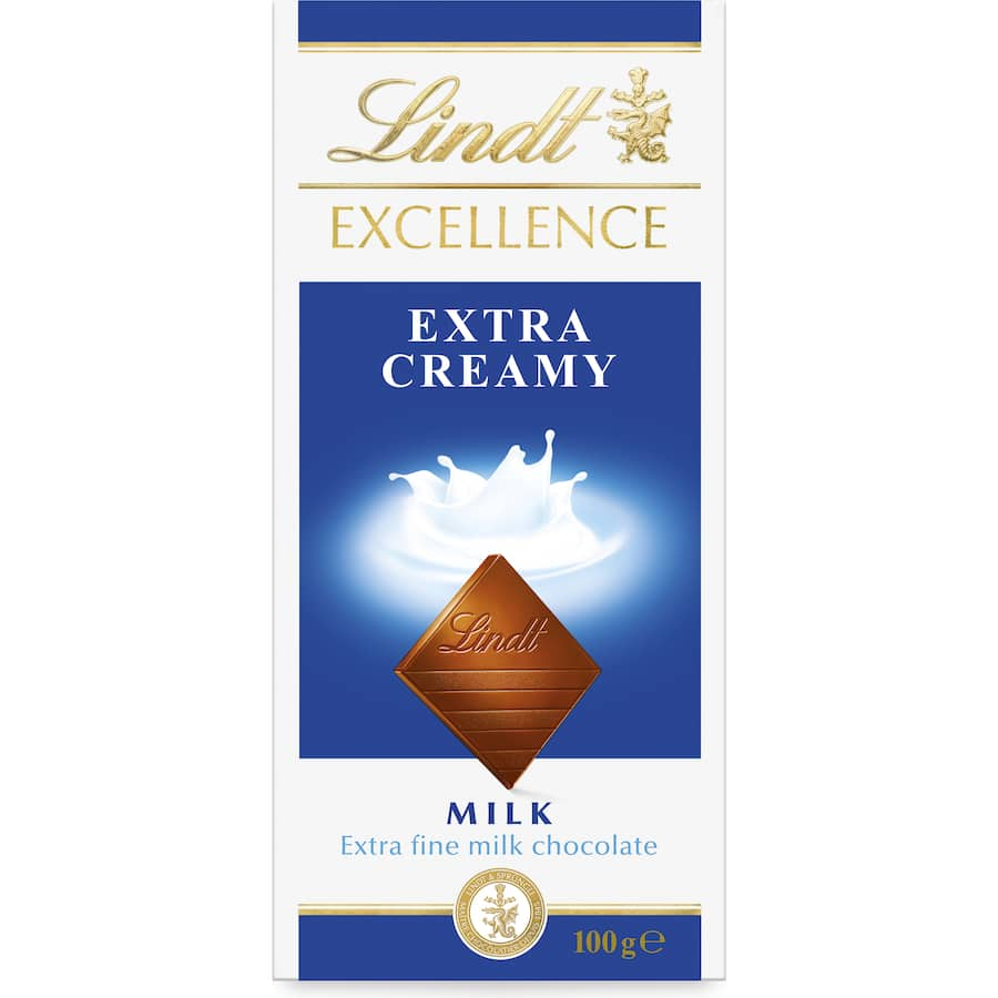 Lindt Excellence Chocolate Creamy Milk bar, showcasing creamy milk chocolate with a velvety texture for indulgent moments.