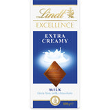 Lindt Excellence Chocolate Creamy Milk bar, showcasing creamy milk chocolate with a velvety texture for indulgent moments.