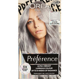 L'Oreal Preference Hair Colour in Silver Grey 10.112, a vibrant shade for trendy urban styles, ideal for all hair types.