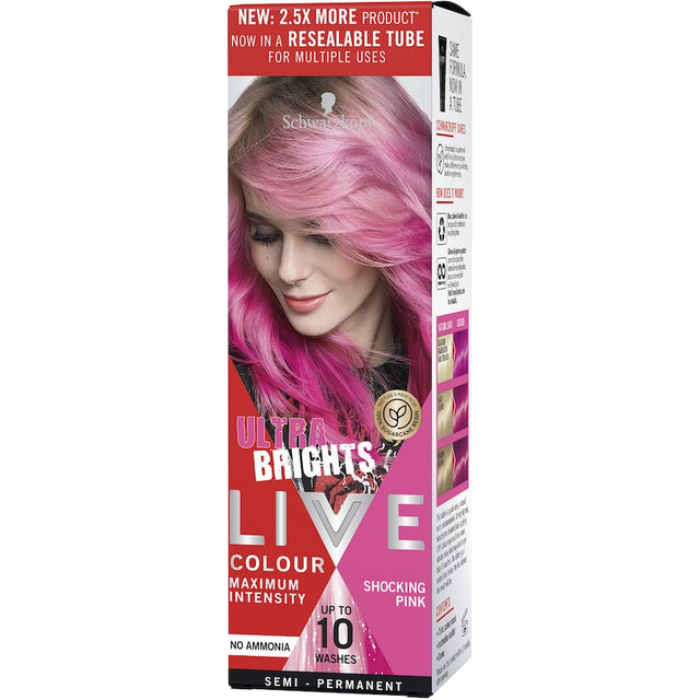 Vibrant Shocking Pink hair dye for bold, salon-quality results at home, suitable for all hair types.