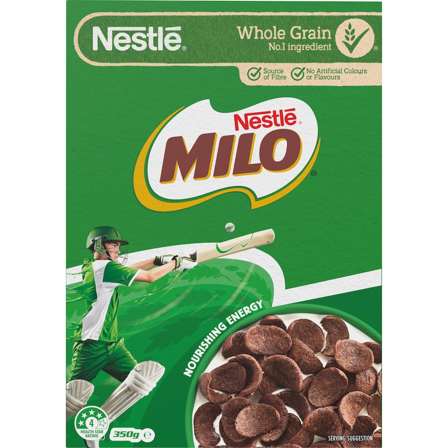 Crunchy Nestle Cereal Milo with over 50% wholegrain, providing nutritious energy for an active start to the day.