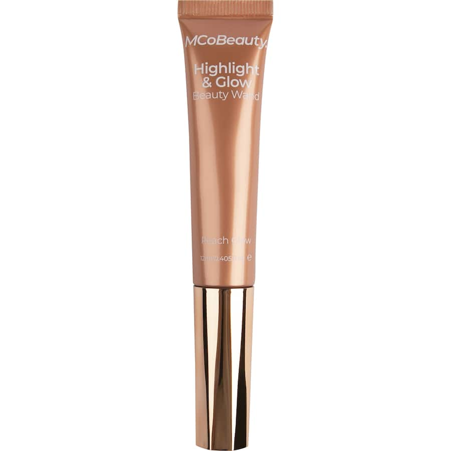 Mcobeauty Highlight & Glow Wand in Peach Glow, illuminating skin for a dewy finish with skin-loving, hydrating ingredients.