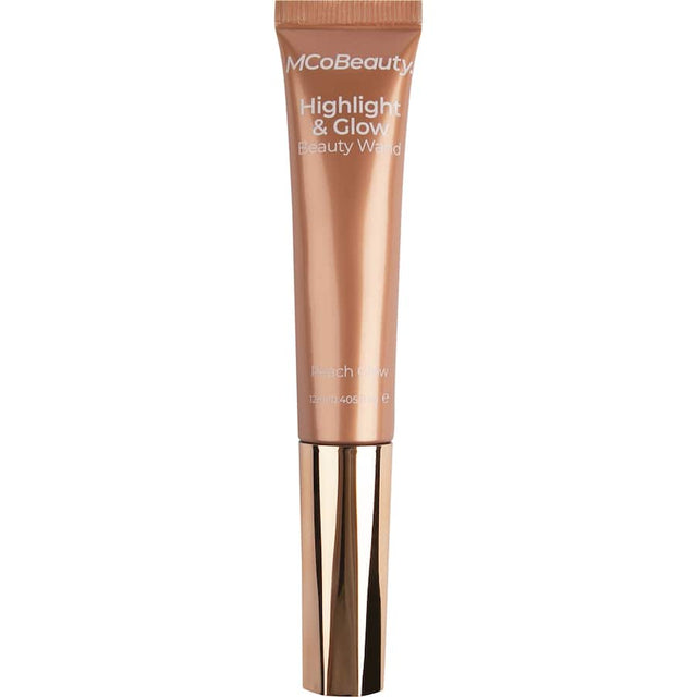 Mcobeauty Highlight & Glow Wand in Peach Glow, illuminating skin for a dewy finish with skin-loving, hydrating ingredients.