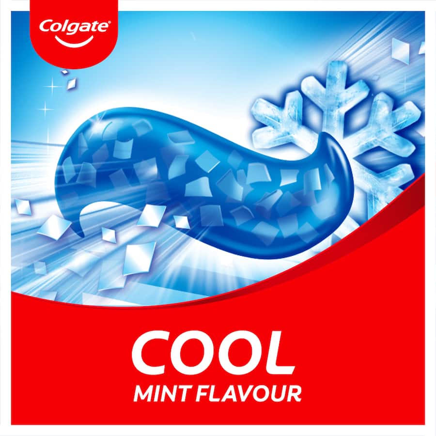 Colgate Max Fresh Toothpaste with Mini Breath Strips offers 10x cooling sensation and long-lasting freshness in a recyclable tube.