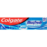 Colgate Max Fresh Toothpaste with Mini Breath Strips offers 10x longer cooling, fights cavities, and freshens breath.