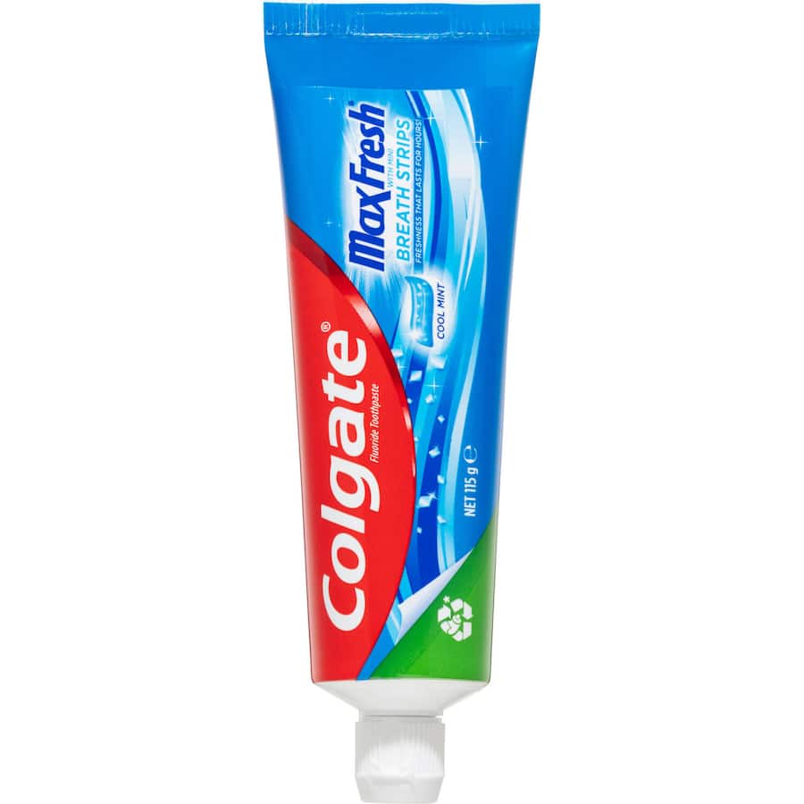 Colgate Max Fresh Toothpaste with Mini Breath Strips offers long-lasting freshness and cavity protection with natural ingredients.