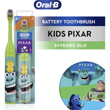 Colorful Oral B Kids Pixar Battery Toothbrush for ages 3+ featuring soft bristles and beloved characters for fun brushing.