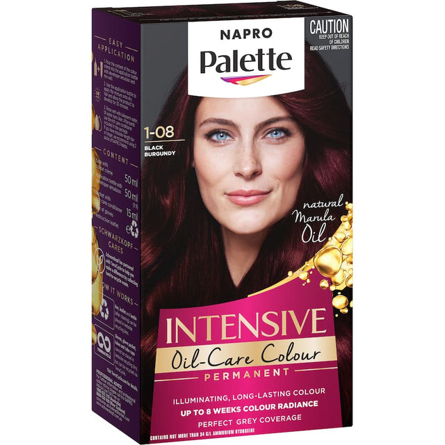 Napro Palette Hair Colour in Burgundy Black 1-08, offering vibrant, long-lasting color and conditioning for healthy, shiny hair.