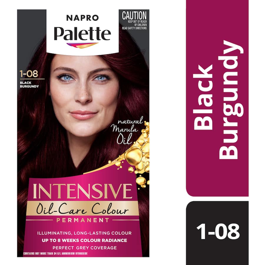 Napro Palette Hair Colour in Burgundy Black 1-08, offering vibrant, rich color with nourishing, long-lasting results for all hair types.