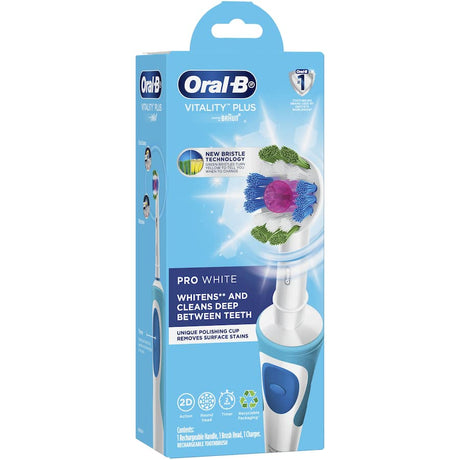 Oral-B Vitality Electric Toothbrush Pro White with 3D White technology, designed for superior cleaning and teeth whitening.