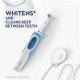 Oral-B Vitality Pro White electric toothbrush with 3D White brush head, timer, and long-lasting battery for effective whitening.