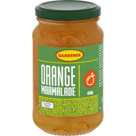 Jar of Gardener Marmalade Orange, featuring zesty citrus flavor, perfect for toast, cheeses, or cooking.