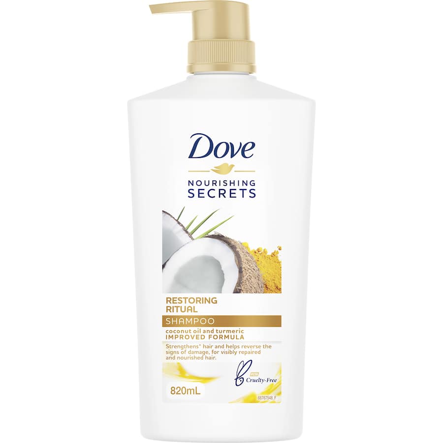 Dove Shampoo Restoring Ritual nourishes and repairs damaged hair, promoting strength and shine with ethical, eco-friendly practices.