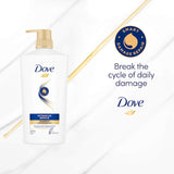 Dove Shampoo Intensive Repair revitalizes damaged hair, delivering nourishment and preventing 98% of daily damage for healthy-looking locks.