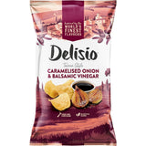 Gourmet Delisio potato chips featuring caramelised onion and balsamic vinegar for a Tuscan-inspired snacking experience.