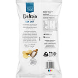 Delisio Chips Sea Salt: vegan-friendly, thinly sliced potato chips seasoned with sea salt for a crispy, classic snack experience.