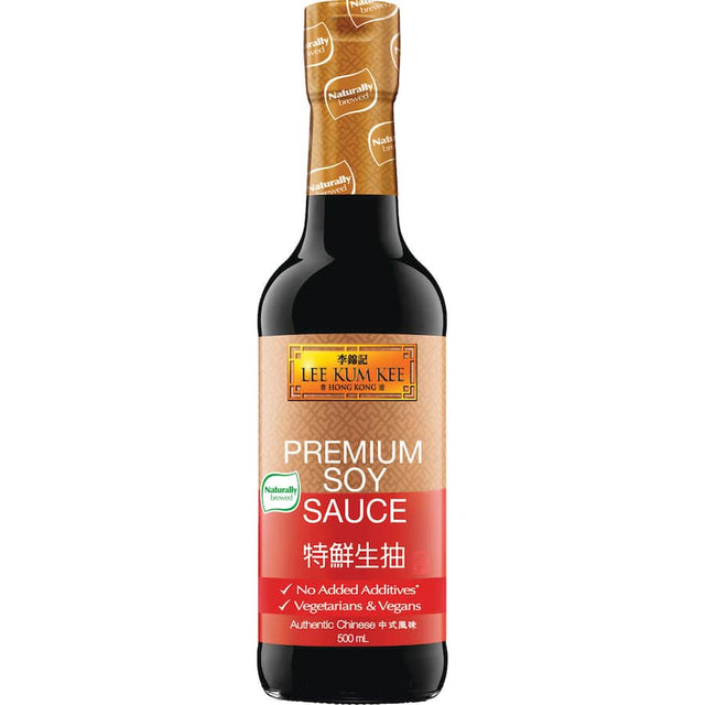 Lee Kum Kee Premium Soy Sauce, a rich, umami-packed condiment made from soybeans and wheat, perfect for enhancing any dish.