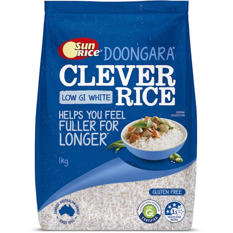 Sunrice Low GI White Rice: fluffy, gluten-free long grain rice for sustained energy and delicious flavor in meals.