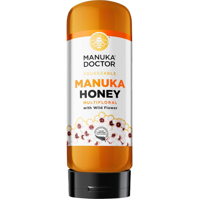 Manuka Doctor Multifloral Manuka Honey, rich in antioxidants, ideal for wellness, cooking, and soothing ailments.