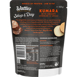 Wattie's Sweet Potato & Chorizo Soup pouch, featuring a blend of sweet potato and smoky chorizo for a quick, flavorful meal.