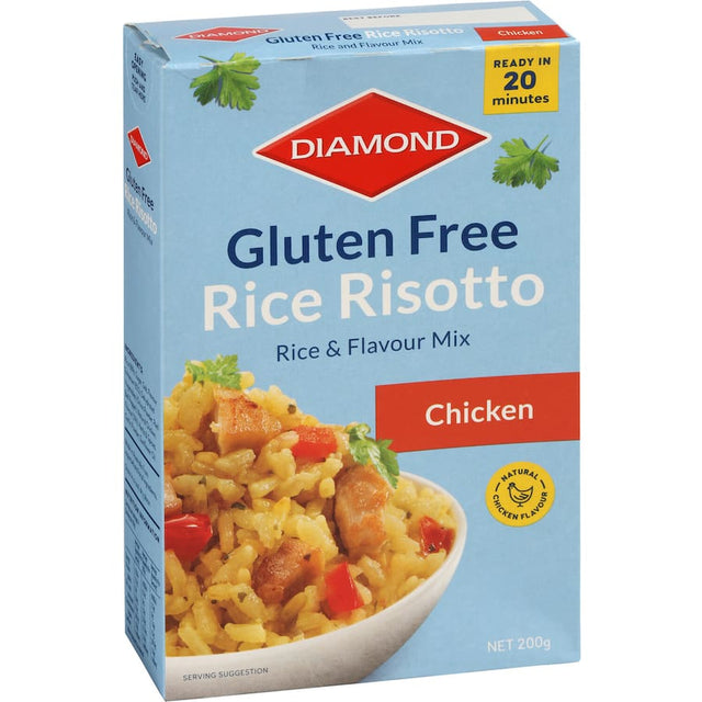 Delicious Diamond Rice Risotto Chicken gluten-free meal, ready in 20 minutes with rice, chicken flavors, and herbs.