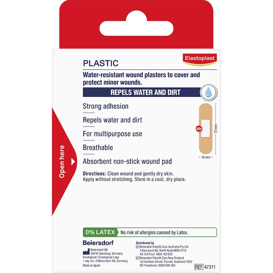 Elastoplast Plasters Plastic offer waterproof protection and comfort for minor cuts and grazes with strong adhesion and non-stick pads.