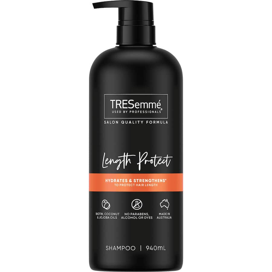 Tresemmé Length Protect Shampoo bottle showcasing professional-quality formula for strong, hydrated hair with biotin and oils.