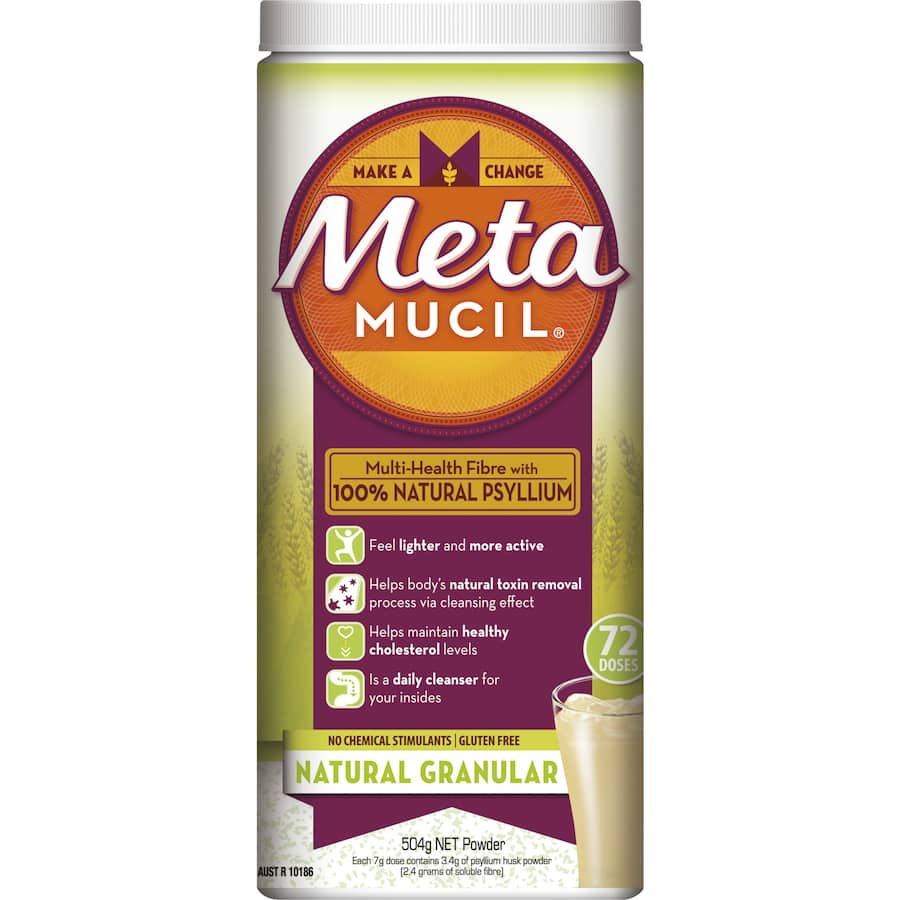 Metamucil Dietary Supplement Original, a fiber-rich granule mix for digestive health and regularity in a convenient drink.