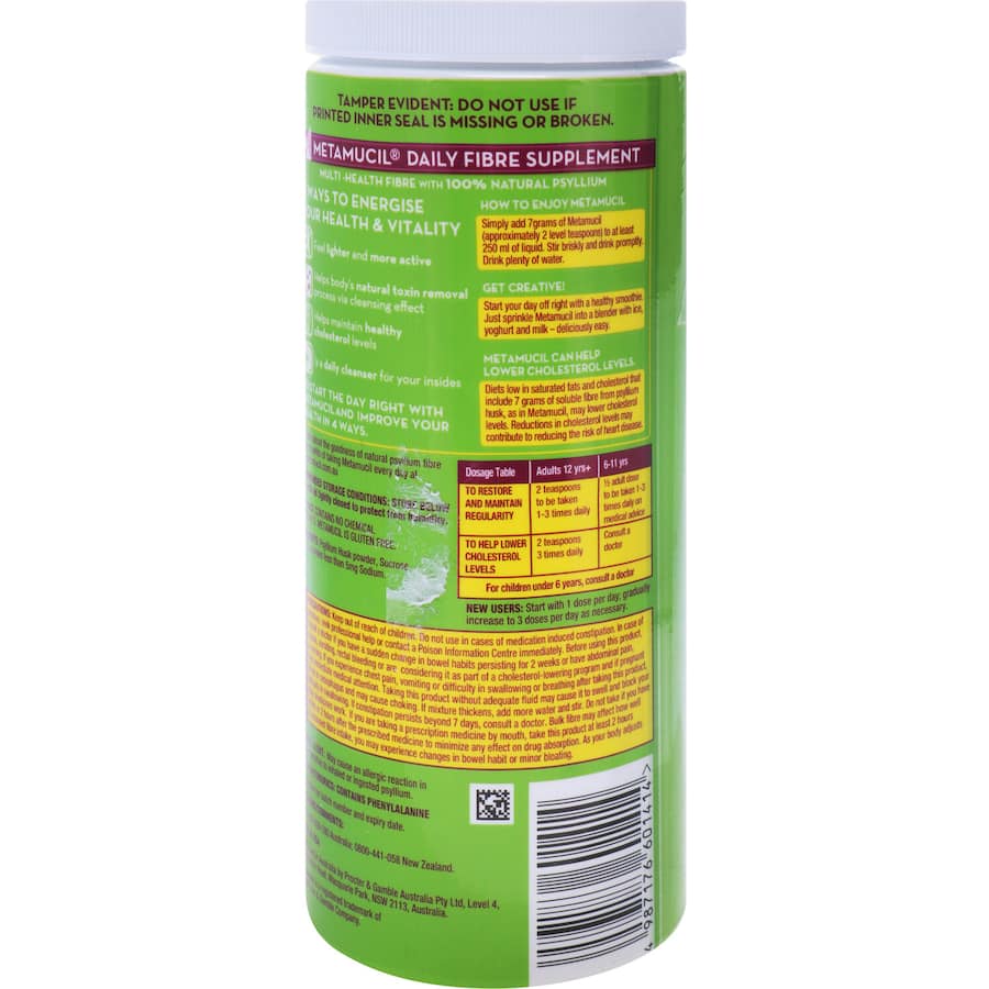 Metamucil Dietary Supplement Original with natural psyllium husk for digestive health and regularity in a convenient granule form.