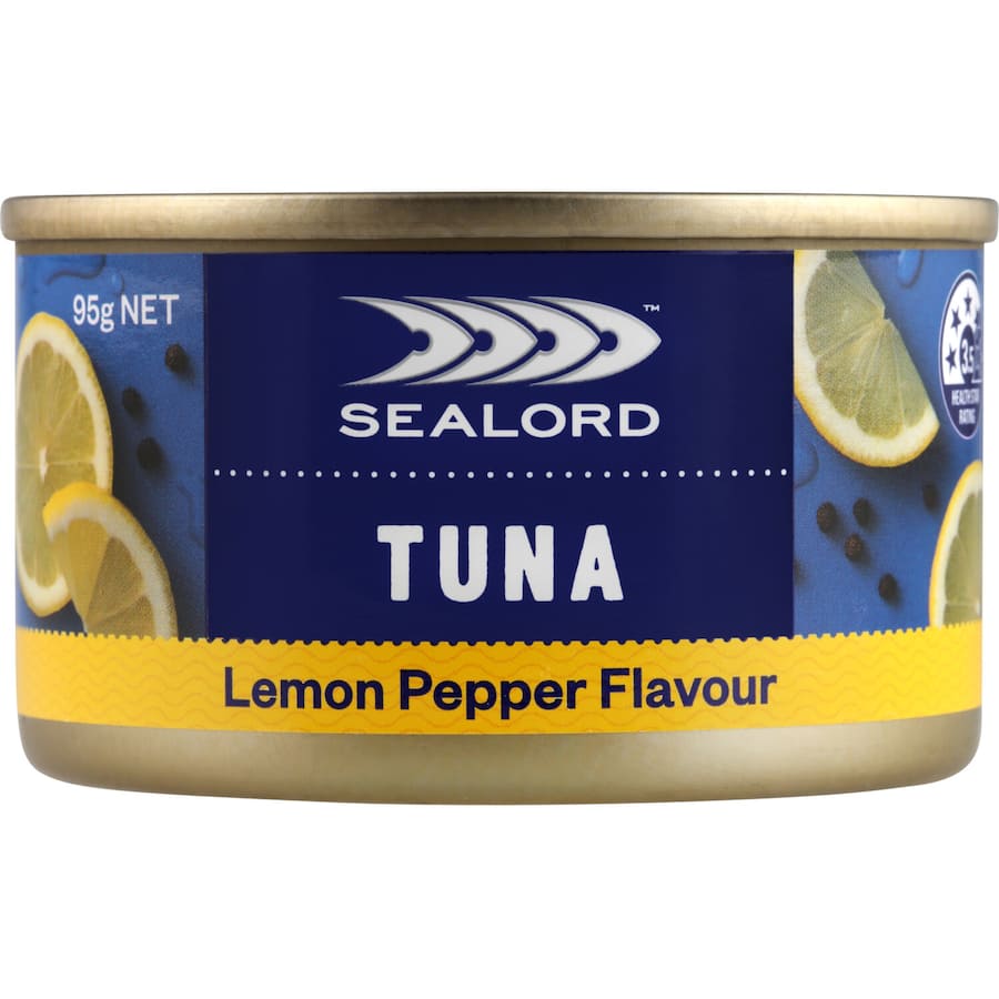 Sealord Sensations Tuna Lemon Pepper can, showcasing premium tuna with zesty lemon and black pepper for versatile meals.