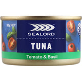 Canned tuna with tomato and basil, perfect for quick meals, salads, or gourmet dishes, rich in omega-3 and protein.