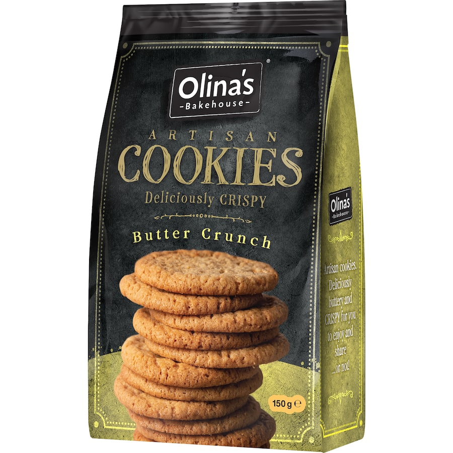 Olina's Bakehouse Butter Crunch cookies featuring crispy texture, rich buttery flavor, perfect for gifting and snacking.