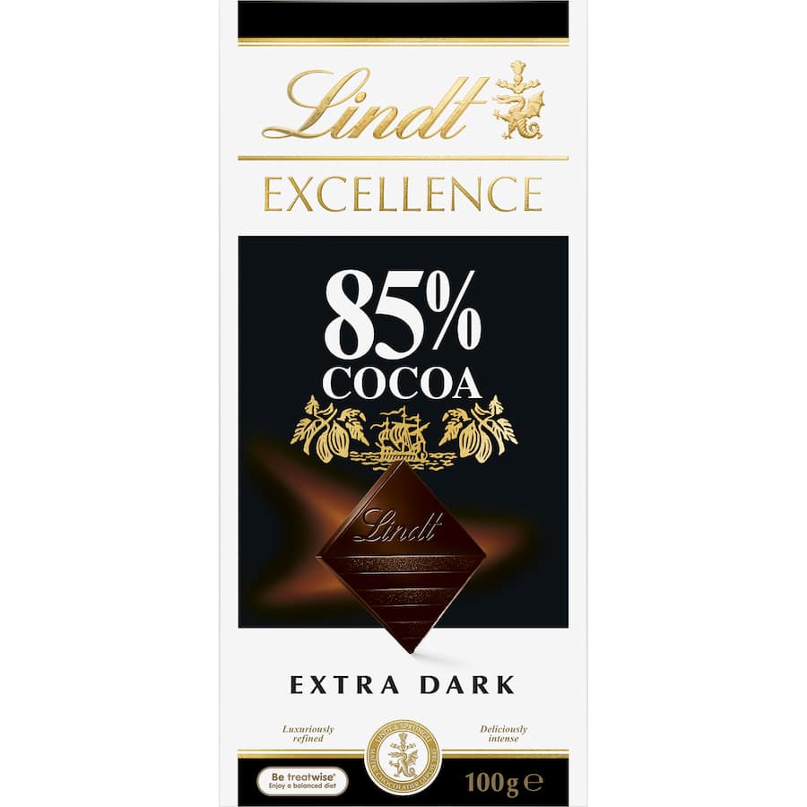 Rich Lindt Excellence Dark Chocolate 85% with smooth texture, deep flavor, and silky sheen for an indulgent experience.