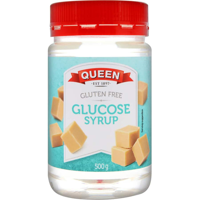 Queen Glucose Syrup bottle, a gluten-free sweetener ideal for candies, caramels, jellies, and versatile baking.