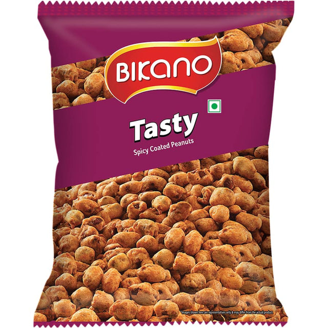 Crunchy Bikano Tasty Peanuts, seasoned for savory satisfaction, perfect for snacking or enhancing recipes.