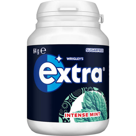 Wrigley's Extra Intense Mint Chewing Gum Bottle offers sugar-free freshness and boosts focus with exhilarating mint flavor.