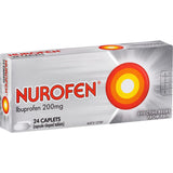 Nurofen Ibuprofen 200mg Caplets, oval-shaped for easy swallowing, provide 8 hours of pain and inflammation relief.