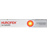 Nurofen Ibuprofen 200mg caplets, oval-shaped for easy swallowing, provide up to 8 hours of pain and inflammation relief.