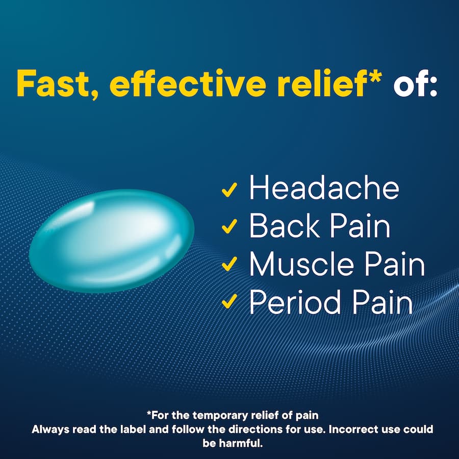 Advil Ibuprofen liquid capsules offer fast, effective relief for pain and fever, ideal for headaches, muscle pain, and colds.