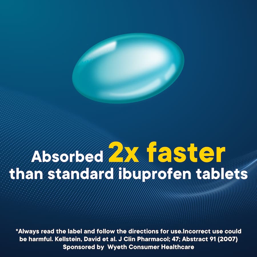 Advil Ibuprofen Liquid Capsules, fast-acting pain relief for headaches, muscle aches, and fever reduction.